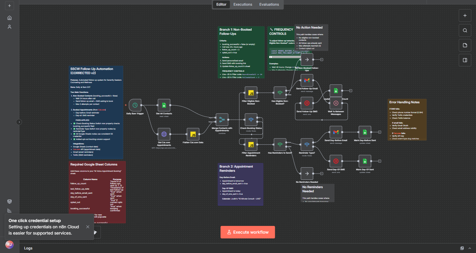 Live n8n workflow — Healthcare Follow-Up Automation