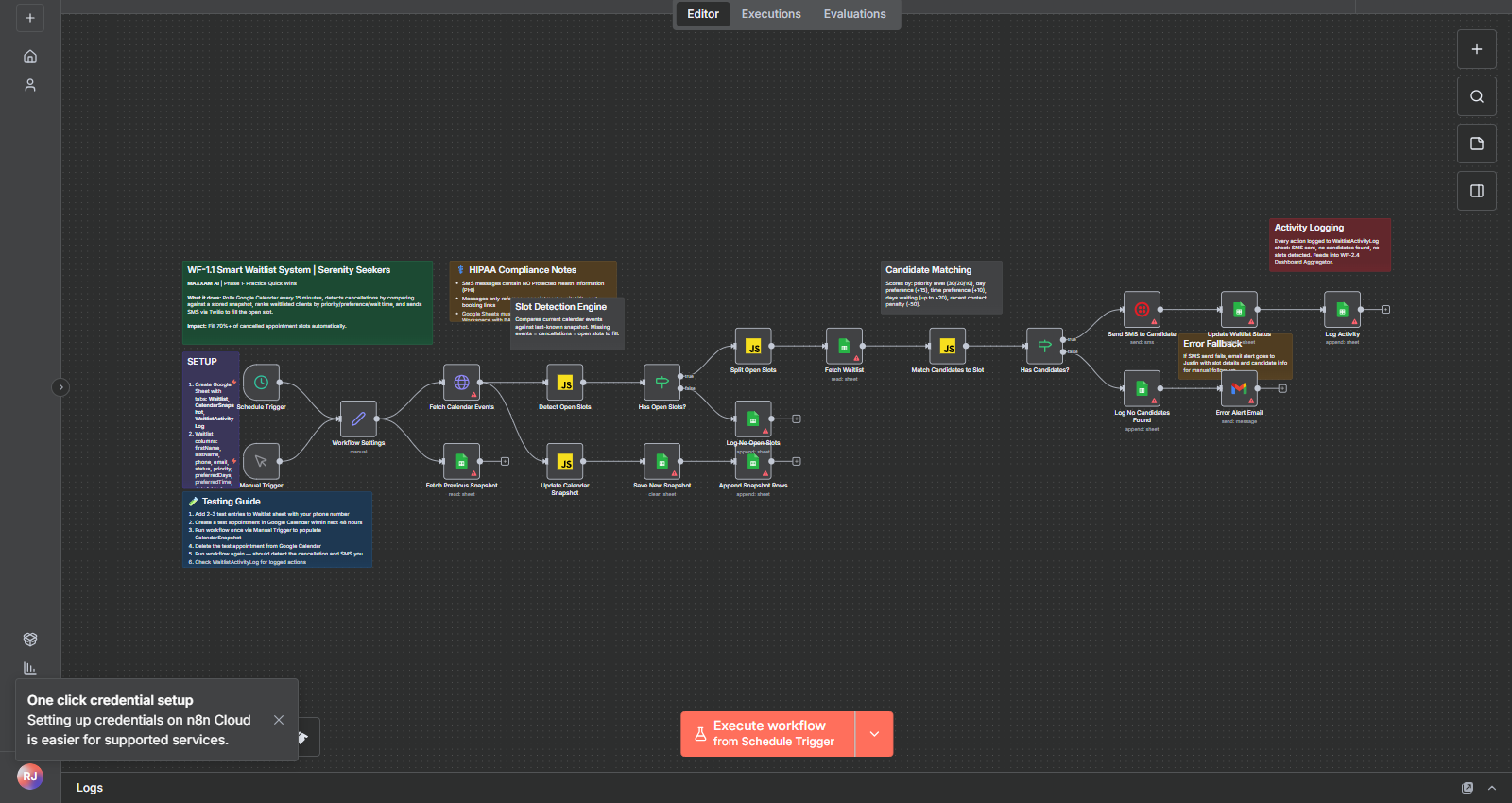 Live n8n workflow — Smart Waitlist System